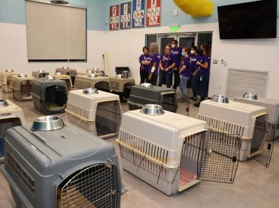 Crates being prepped for disaster relief transports.