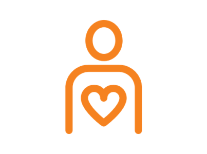 Orange icon of a person with a heart