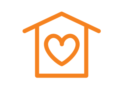 Orange icon of a house with a heart inside
