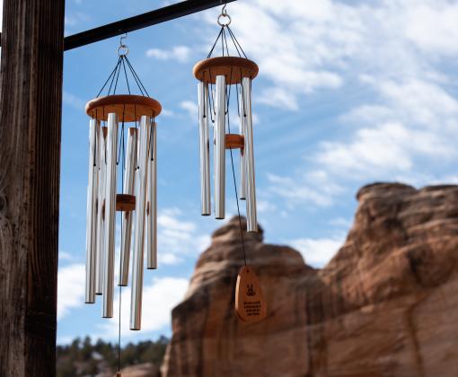 Wind chimes remembering pets at Angels Rest at Best Friends Animal Sanctuary in Southern Utah