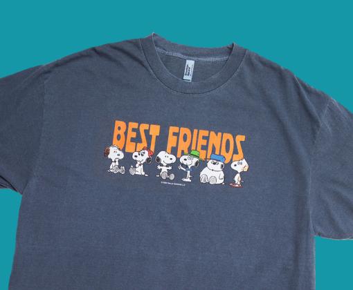 Gray tee with Best Friends words and Peanuts characters