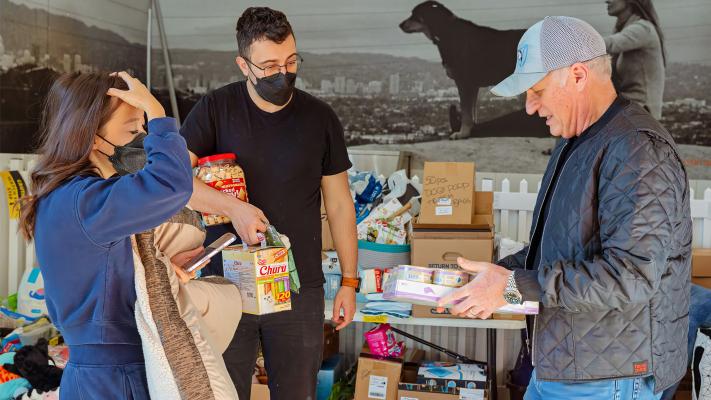 Group of volunteers with donations during the Los Angeles wildfires