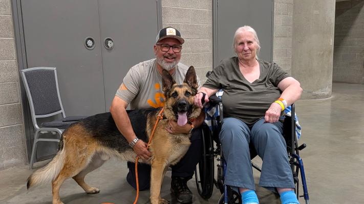Shadow the dog with Donna and a Best Friends staffer