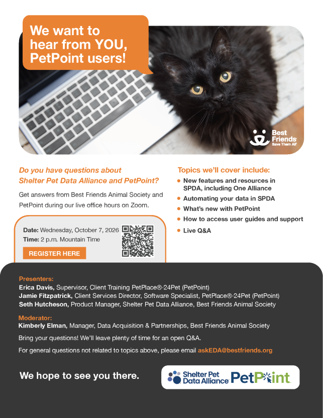 Flyer for SPDA and PetPoint Office Hours