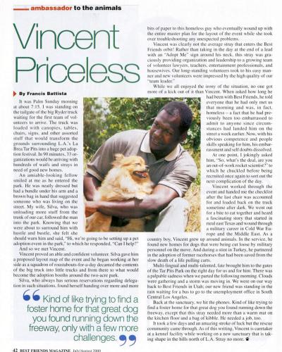 "Vincent Priceless" article from 2000 Best Friends Magazine