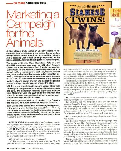 "Marketing a Campaign for the Animals" magazine article from 2002