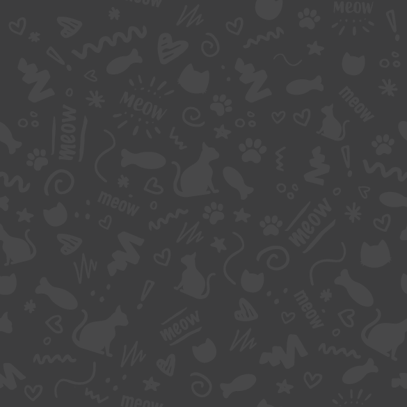 Repeating graphic pattern of cat silhouettes and cat objects