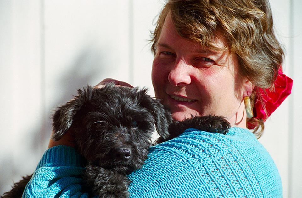 Nathania Gartman holding a dog
