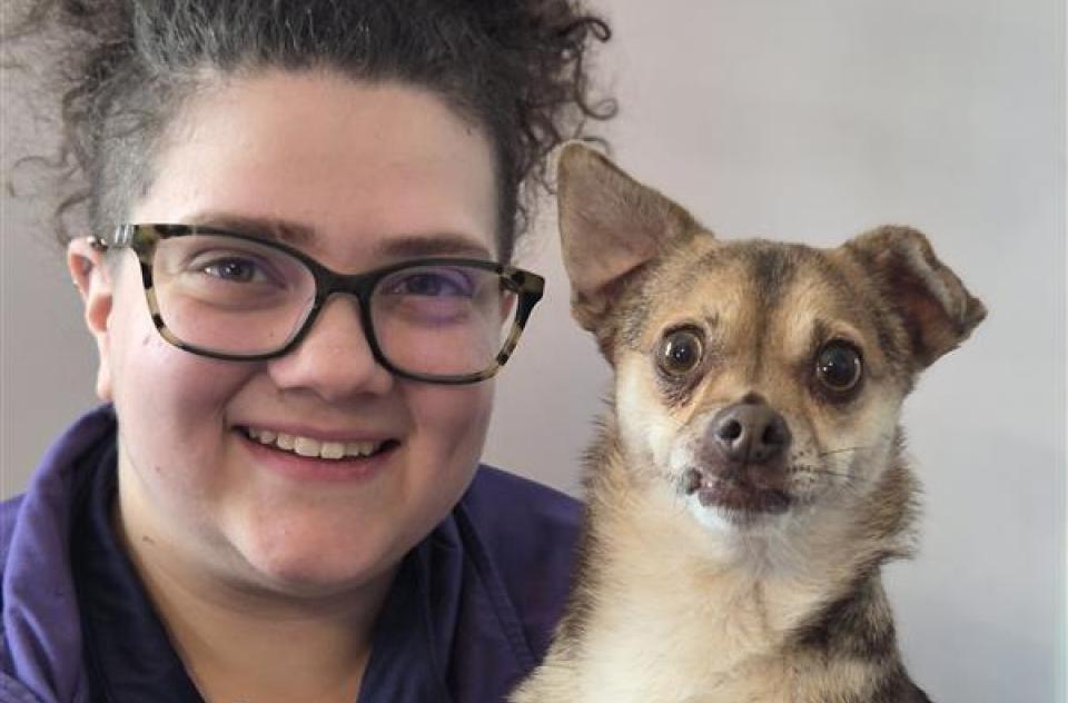 Karlie Repp with a small dog