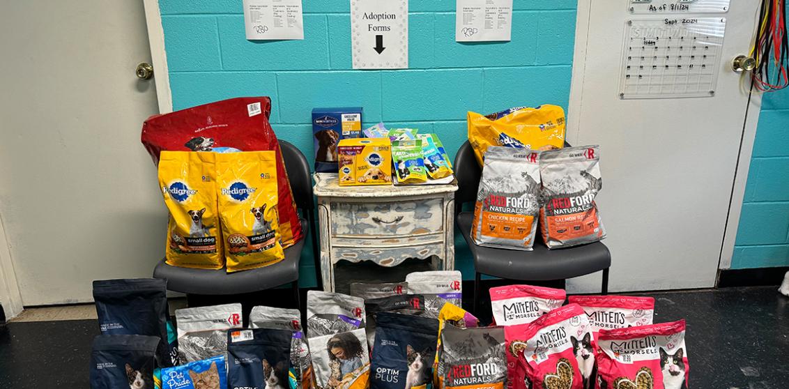 A pile of food donations at Harrison County.