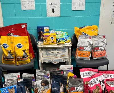 A pile of food donations at Harrison County.