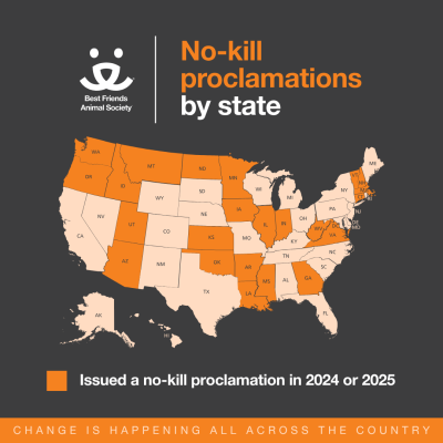 No-kill proclamations by state map of the United States updated December 2025