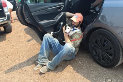 Patches the puppy being reunited with his person