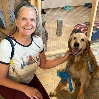 Rusty Axel the dog being adopted