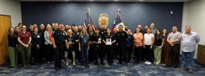 Large group of people at the City Hall Community Center when the Bedford Animal Shelter received the no-kill plaque 
