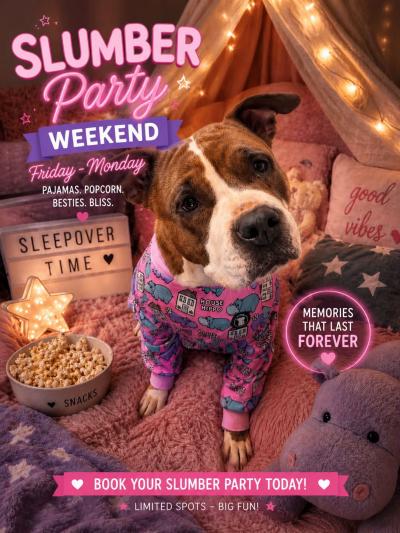 Ad to promote a slumber party at the shelter