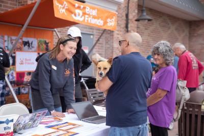 Gracie the dog being adopted at the Best Friends booth at Walmart