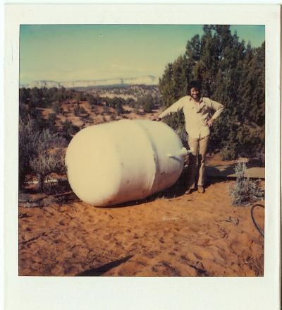 Gregory Castle next to a water tank at Angel Canyon