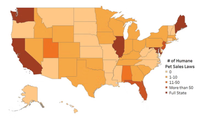 Humane Pet Sale Laws map