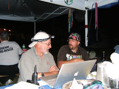 Francis and a volunteer veterinarian at the command center in Tylertown, Mississippi