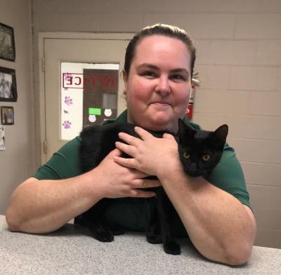 Staff person from Dothan Animal Shelter with a cat