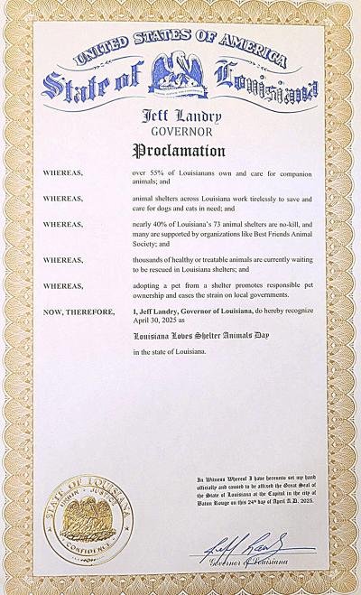 Louisiana Loves Shelter Animals Day proclamation