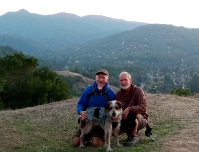 Kenneth and Chris outside with Dune the dog