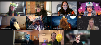 Computer screenshot of NOVA remote volunteers on a Zoom call at Halloween