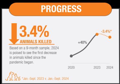 Progress graphic from dataset noting animals killed was reduced by 3.4%