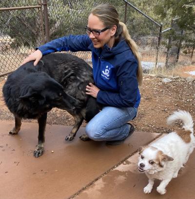 Julie Castle with Shadow and Stanley, her dogs