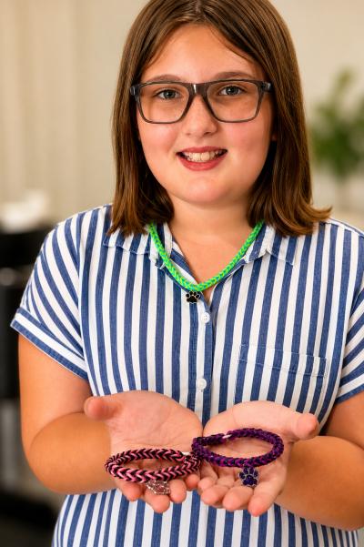 Harper holding bracelets
