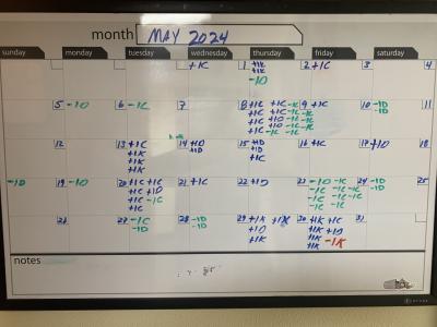 Sam B. Coffey Animal Shelter's whiteboard calendar