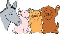 Animal characters mule pig cat and dog