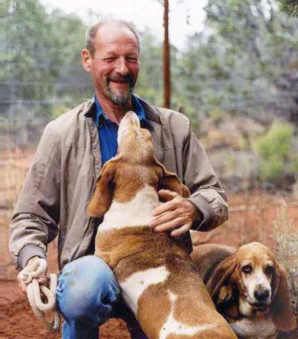 Paul Eckhoff with two basset hounds