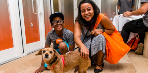 Family with adopted dog