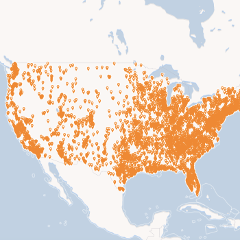 A map of the United States with thousands of pins showing network partners across the country.