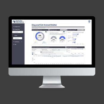 Computer screen showing a Shelter Pet Data Alliance account dashboard with lifesaving data insights.