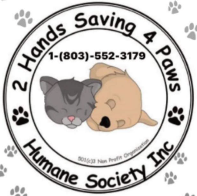 2 Hands Saving 4 Paws, Inc, (Thomson, Georgia), round logo grey kitten tan puppy black text