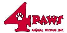  4 Paws Animal Rescue with the number 4 and a pawprint