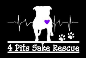 4 Pits Sake Rescue, (St. Paul, Minnesota), logo silhouette of white pit with purple heart and two white pawprints in front of white EKG line and above white text