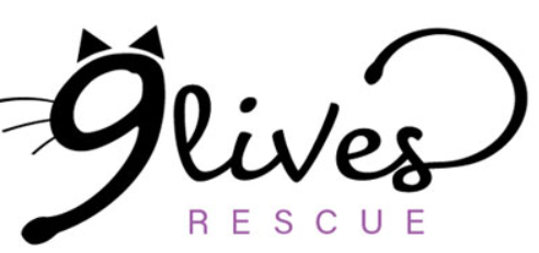 9 Lives Rescue, (Middleton, Wisconsin) logo black and purple text with cat ears and whiskers on the 9