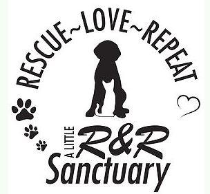 A Little R&R Animal Sanctuary logo with dog, cat, and tagline "Rescue Love Repeat"