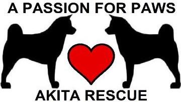 A Passion for Paws Rescue logo with dogs, heart and tagline "Akita Rescue"