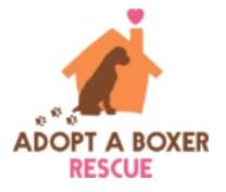 Adopt a Boxer Rescue, (Olyphant, Pennsylvania), logo drawing of brown dog in front of orange house with pink heart above chimney with brown and pink text