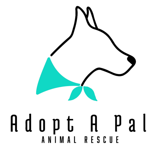 Adopt A Pal (Cedar Rapids, Iowa) logo dog silhouette outlined in black with teal bandana