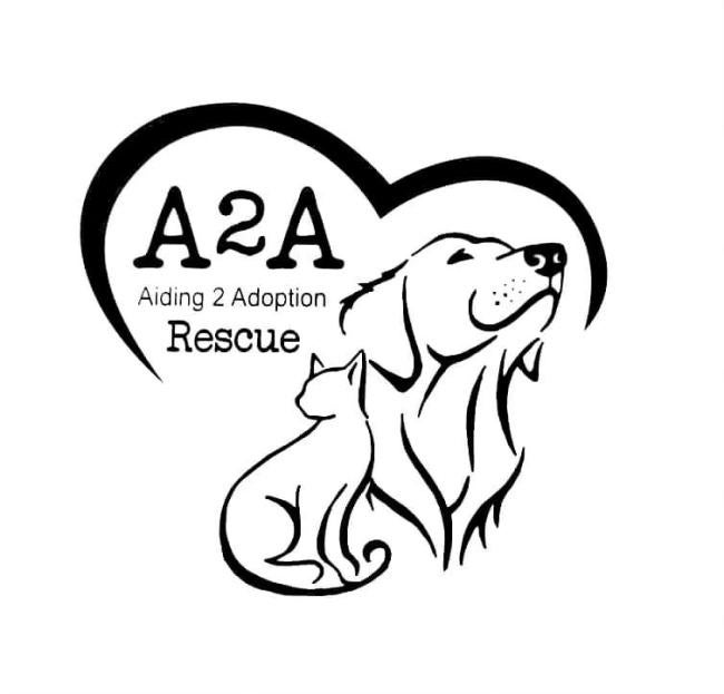 Aiding 2 Adoption Rescue, (Pocatello, Idaho), logo black heart around black outline of dog and cat and black text