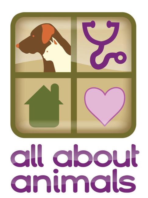 All About Animals Rescue (Warren, Michigan) logo four picture square dog/cat silhouette, stethoscope, home and heart