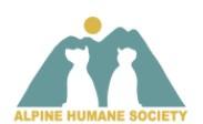 Alpine Humane Society (Alpine, Texas) logo dog and cat outline on mountain