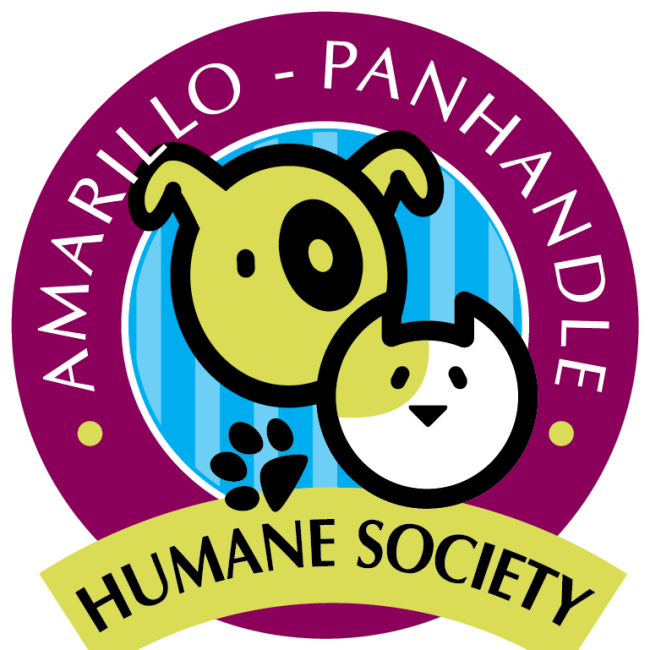 Amarillo-Panhandle Humane Society, Inc., (Amarillo, Texas), logo cartoon dog and cat head with pawprint in purple circle with text