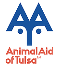 Animal Aid of Tulsa (Tulsa, Oklahoma) logo two blue letter a's combined to make an animal face with name in red